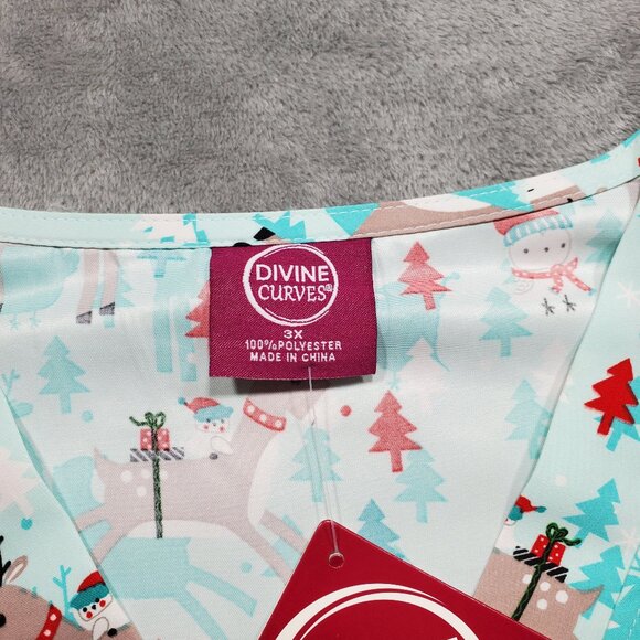 Divine Curves V-neck Top Reindeers and Owls Holiday Mint Green 2 Pckts Wmn Sz 3x - Picture 3 of 11
